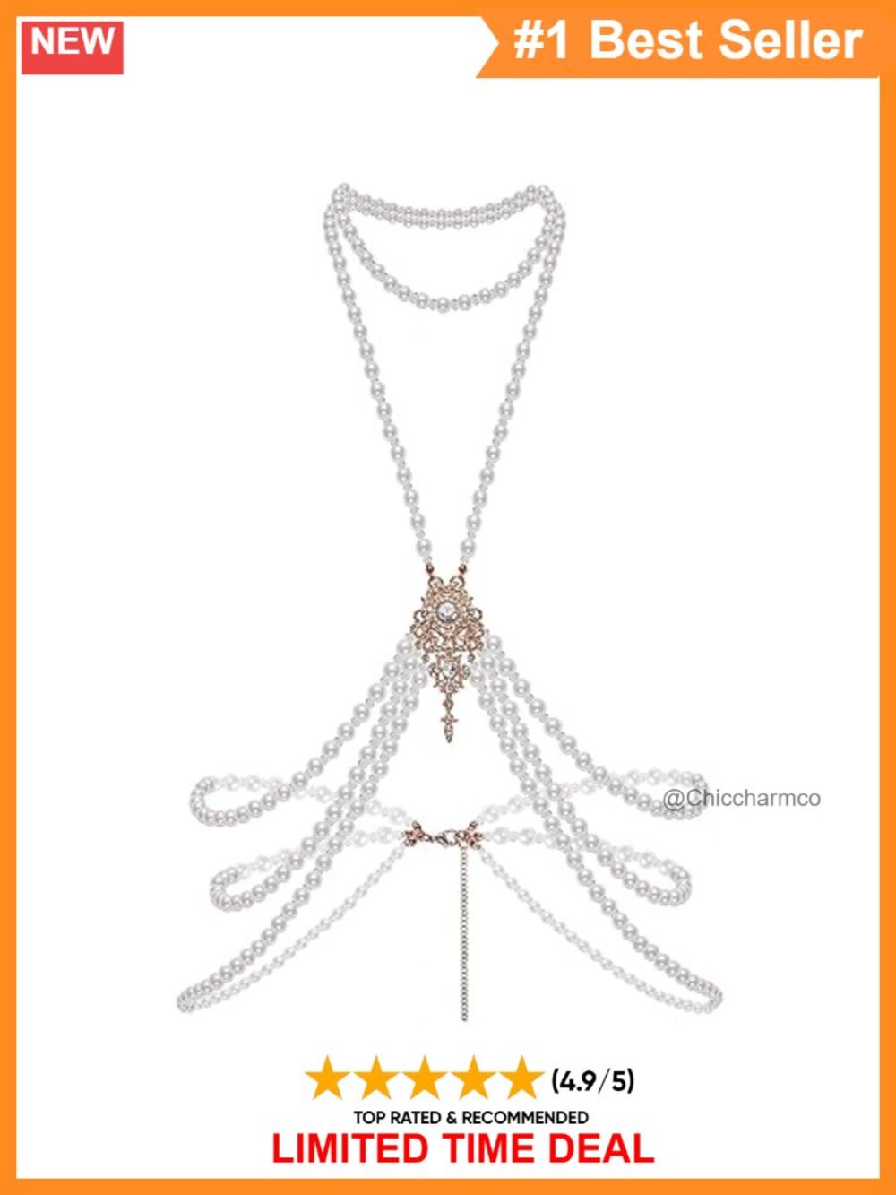 Faux Pearl Body Chain Adjustable Bridal Jewelry Gatsby Accessory